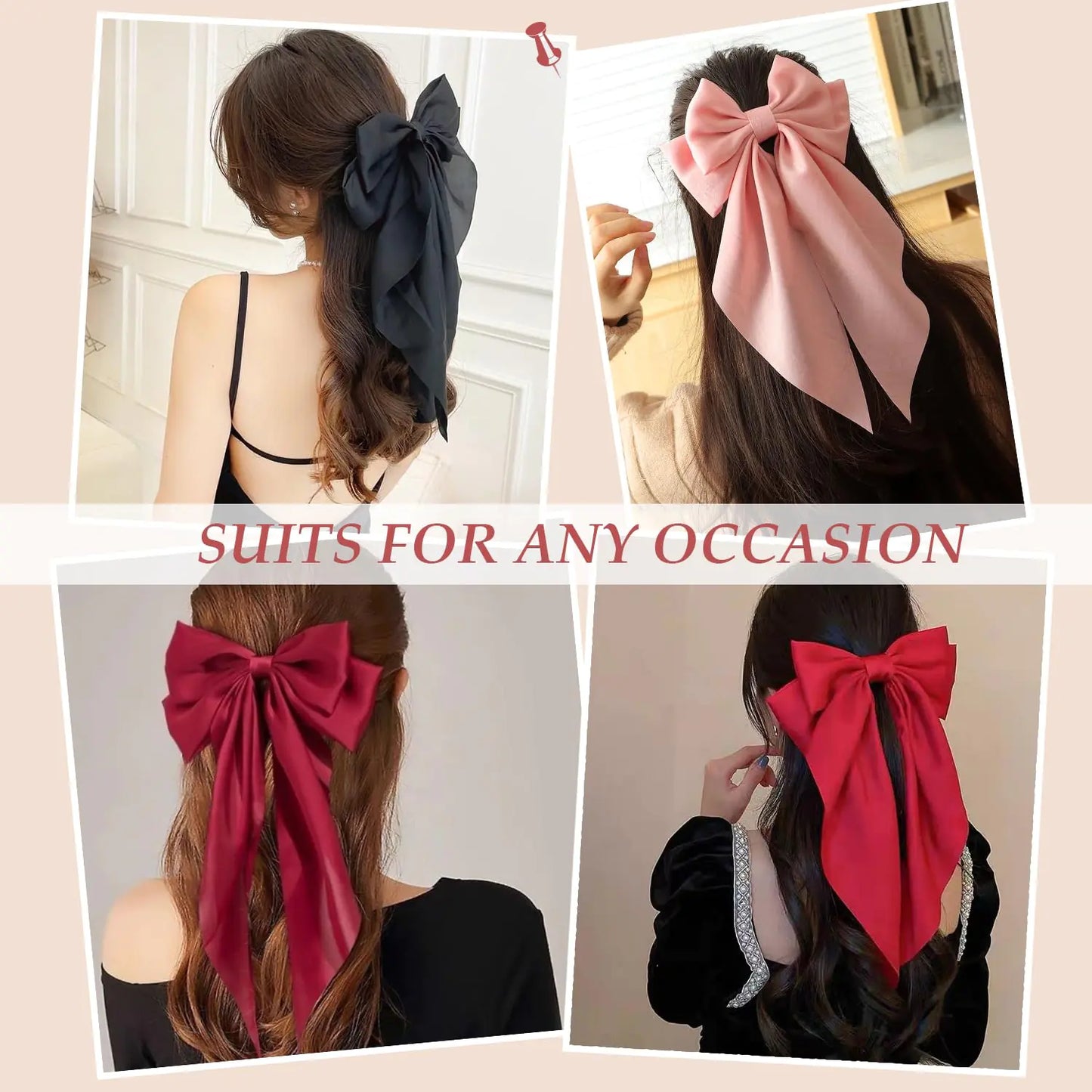 Satin Big Bows and Clips Set for Thick & Thin Hair