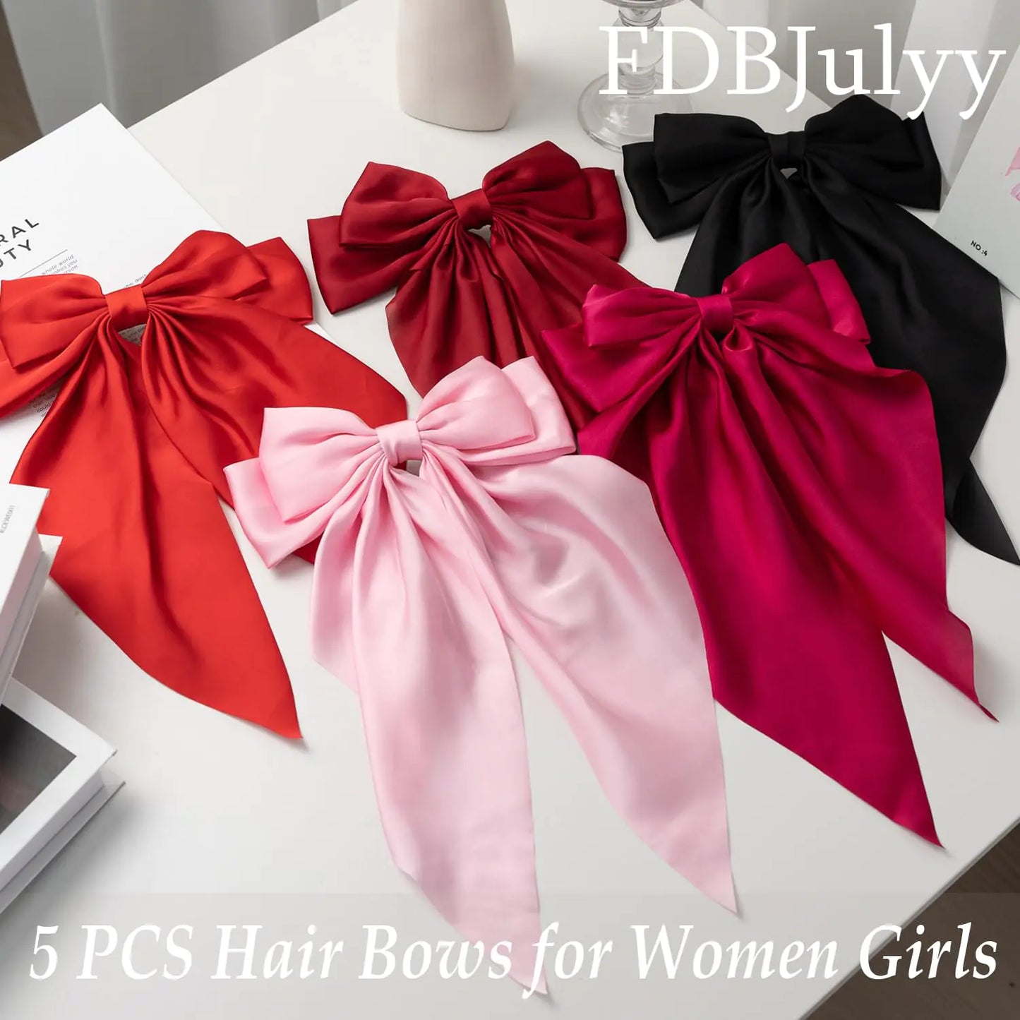 Satin Big Bows and Clips Set for Thick & Thin Hair