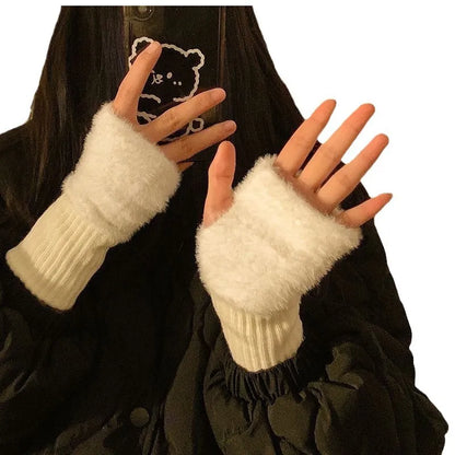 Mink Fleece Soft Winter Half Finger Gloves