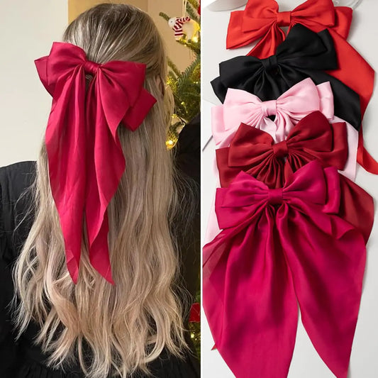 Satin Big Bows and Clips Set for Thick & Thin Hair