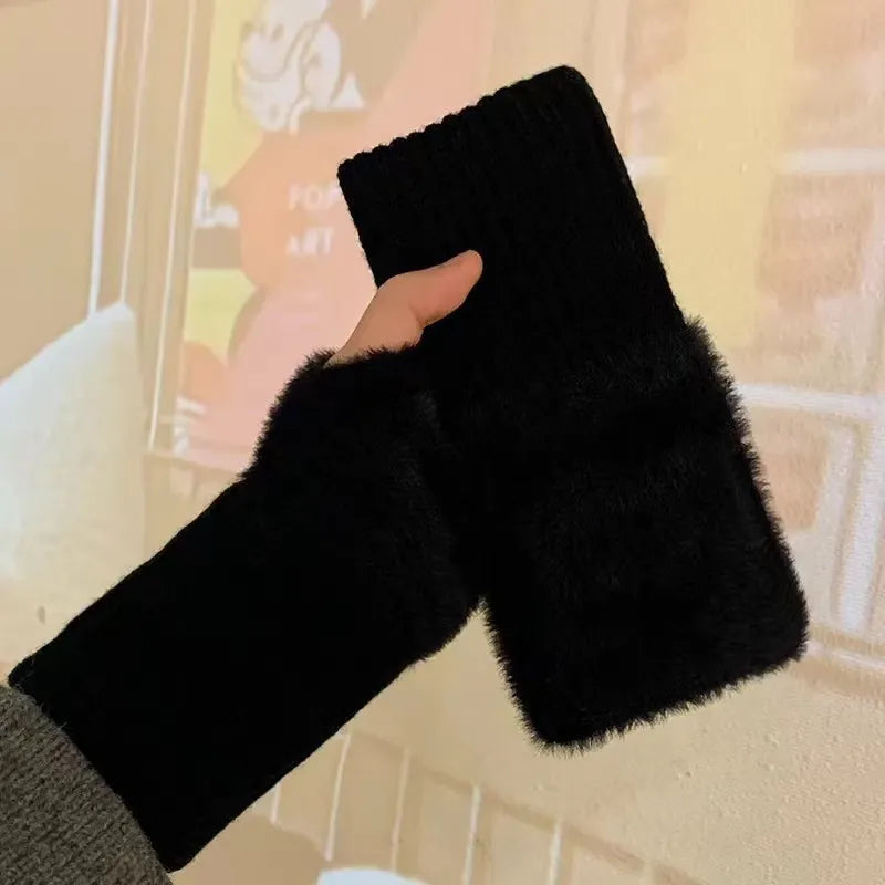 Mink Fleece Soft Winter Half Finger Gloves