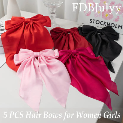 Satin Big Bows and Clips Set for Thick & Thin Hair