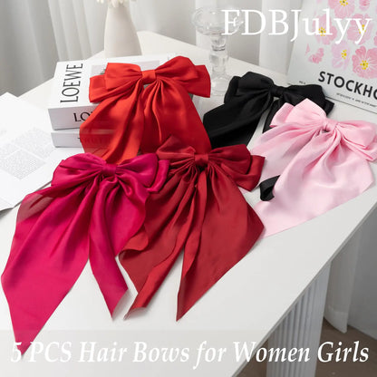 Satin Big Bows and Clips Set for Thick & Thin Hair